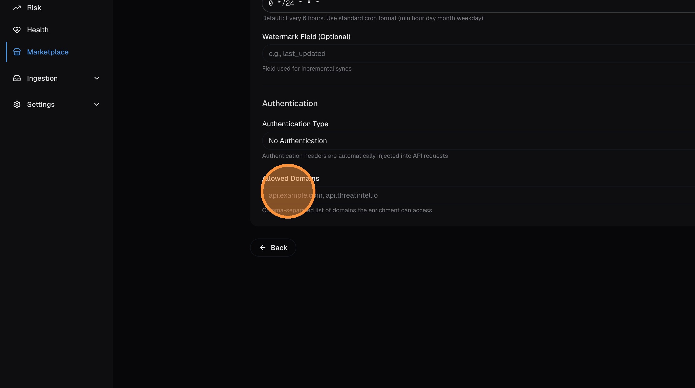 Schedule and allowed domains configuration
