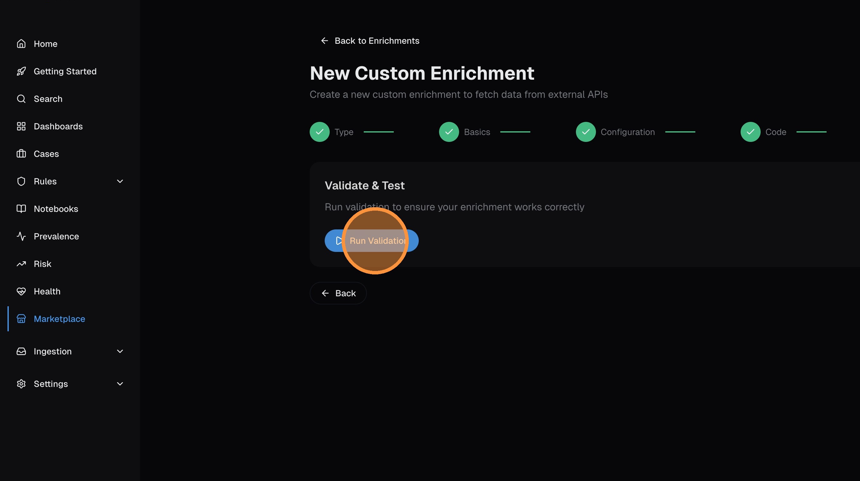 Run Validation button