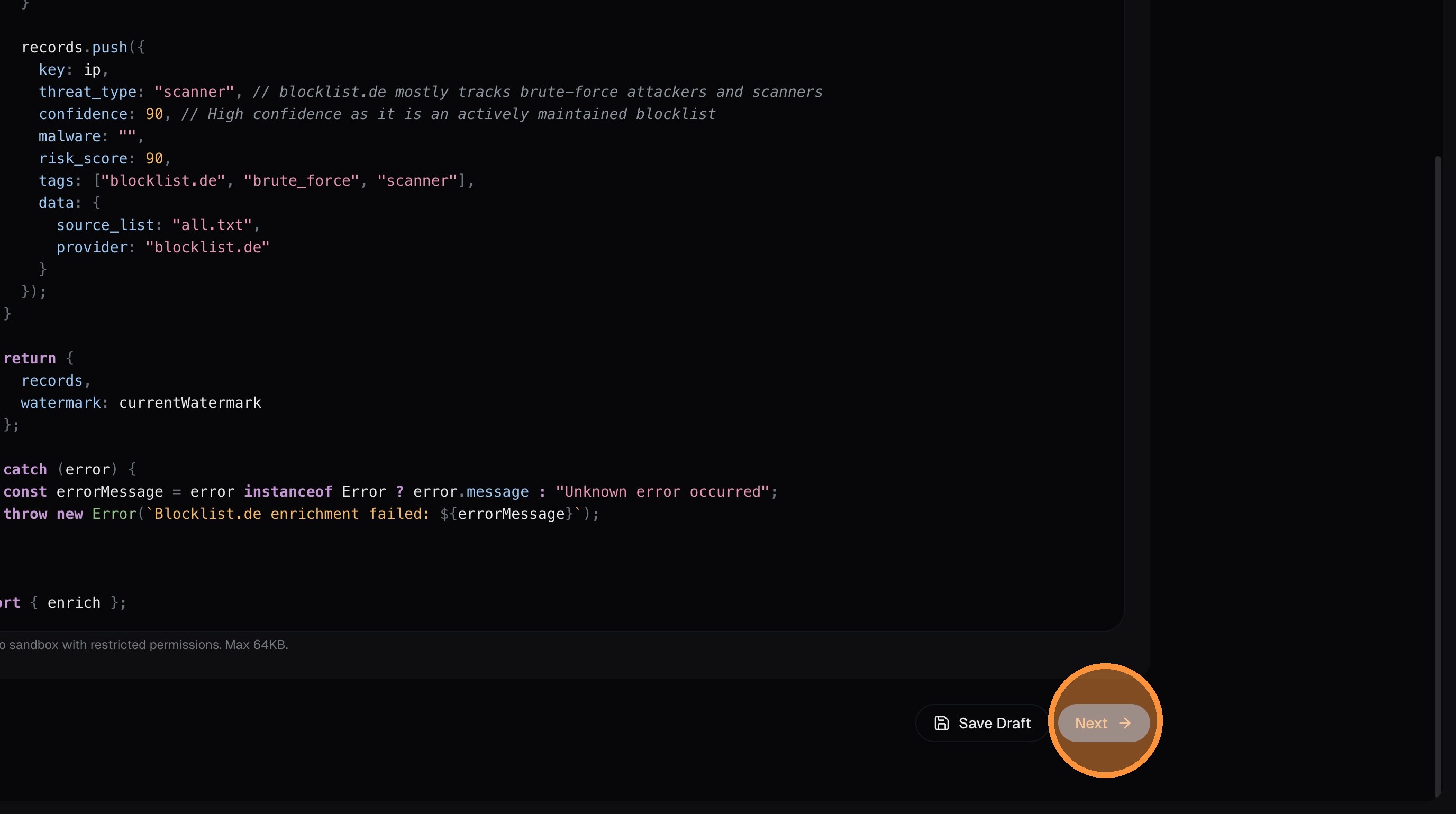 Generated TypeScript code in the editor