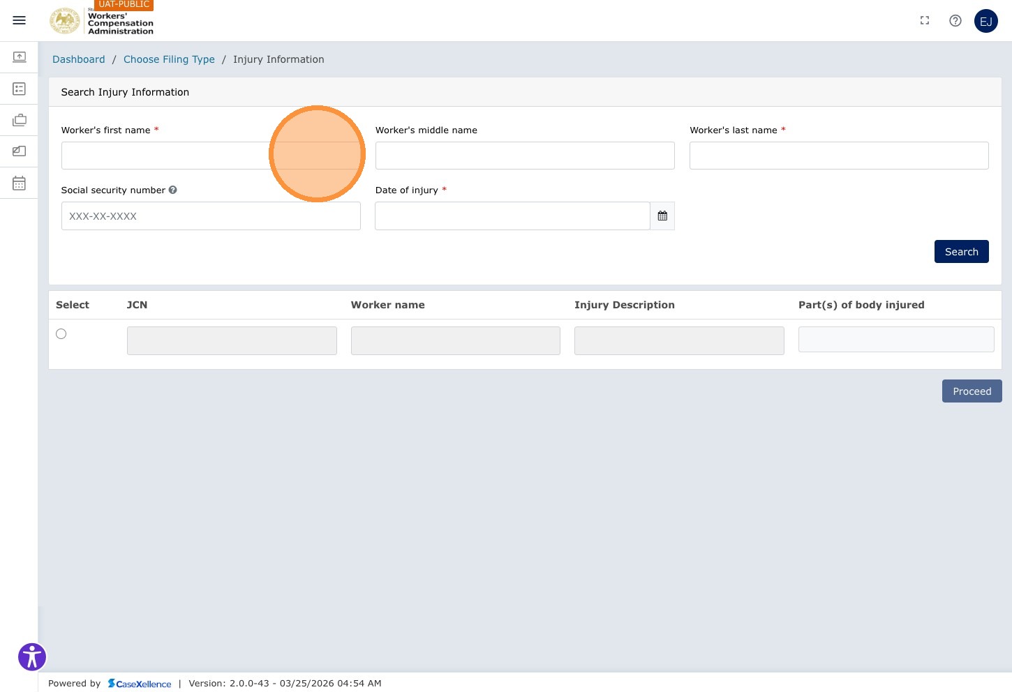 Worker Information chapter — Worker's first name field highlighted