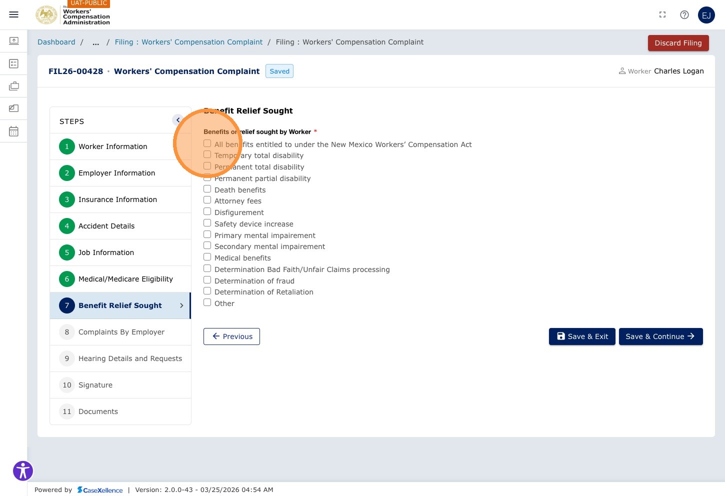 Benefits chapter — All benefits entitled to checkbox highlighted