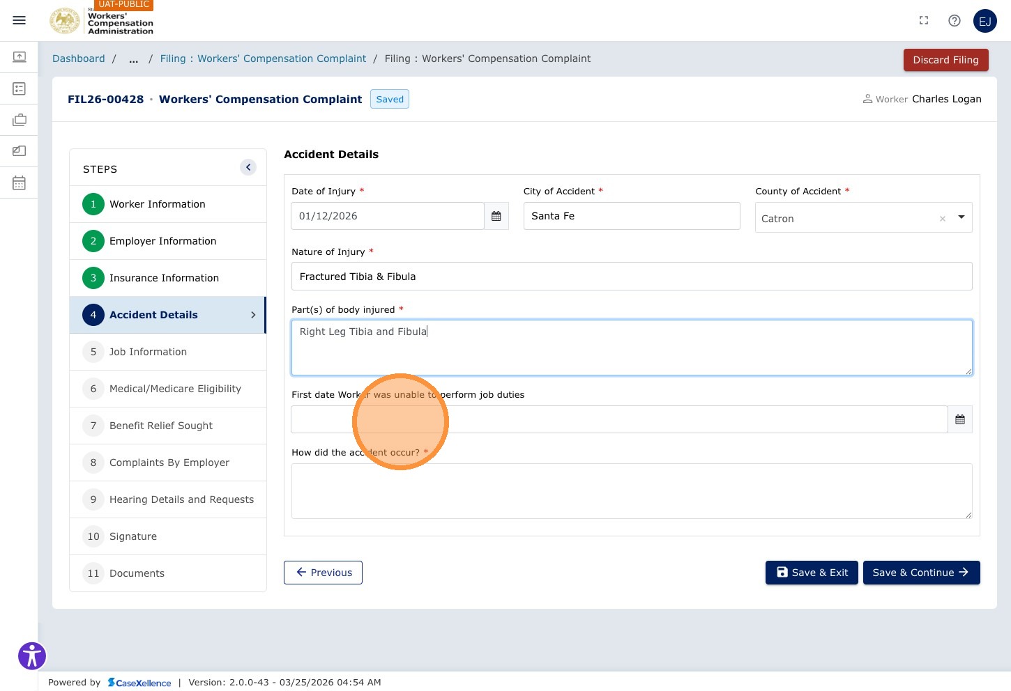 Accident Details — Accident date/time field highlighted