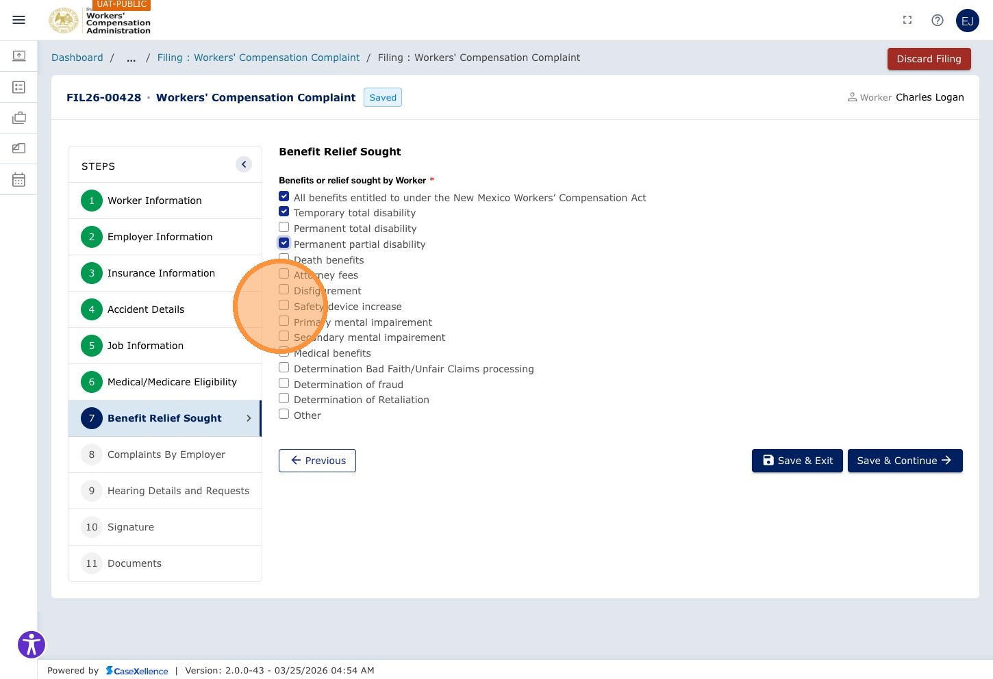 Benefits — Safety device increase checkbox highlighted