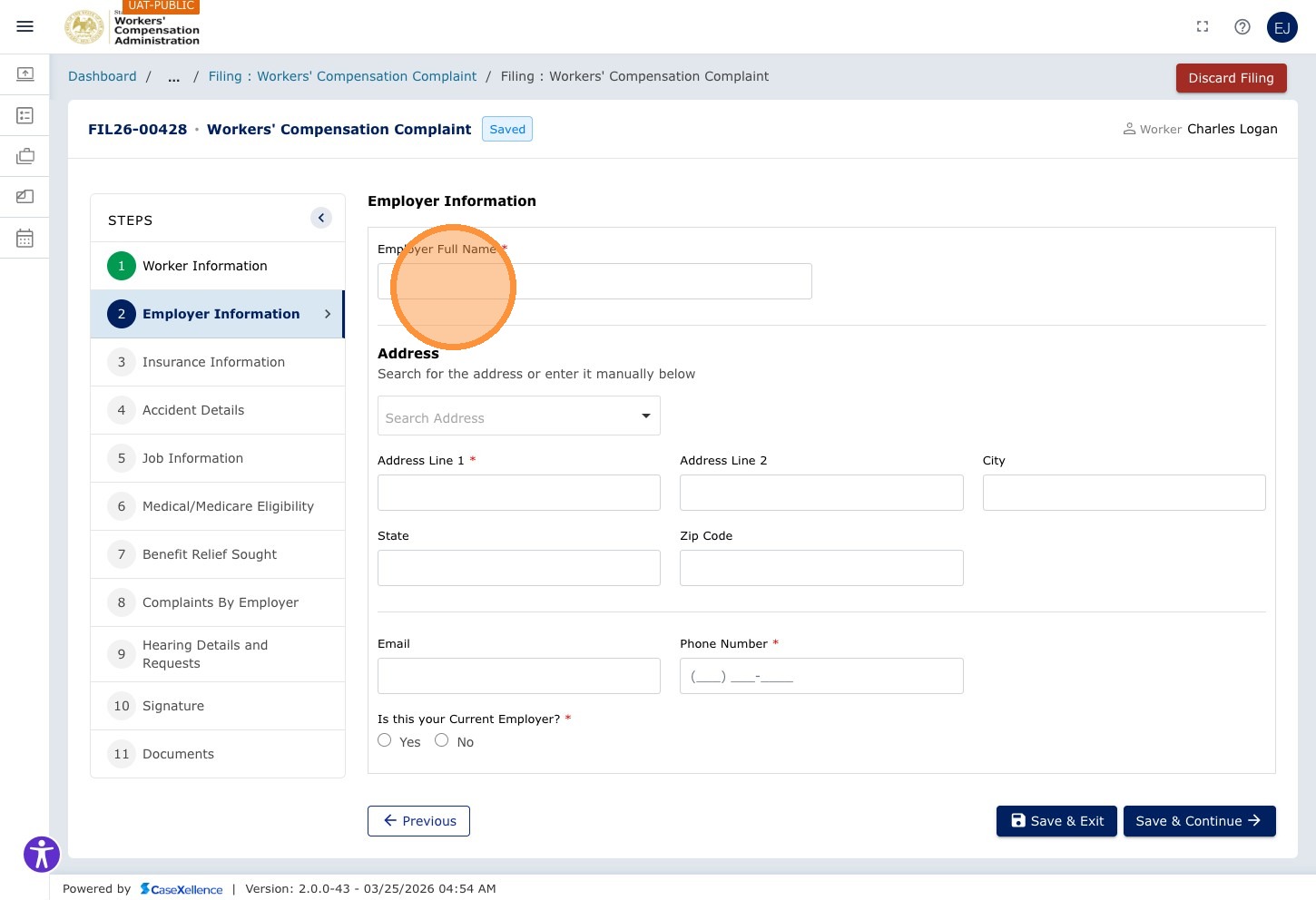 Employer Information chapter — Employer Full Name field highlighted