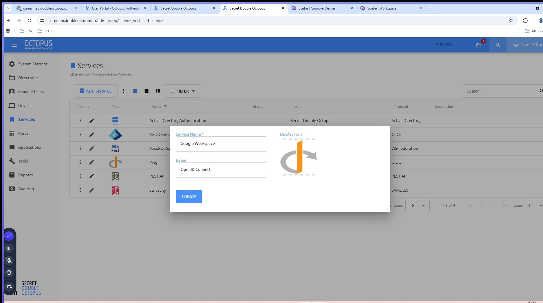 Type Google Workspace service name