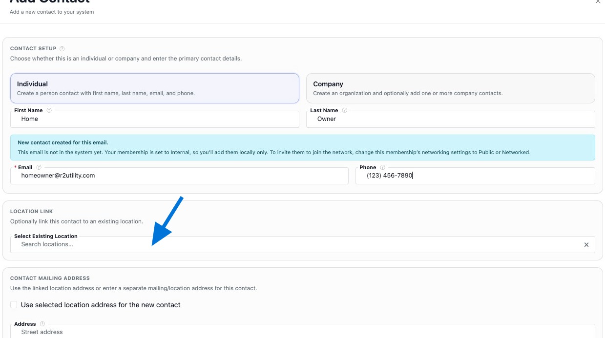 Use the Select Existing Location field