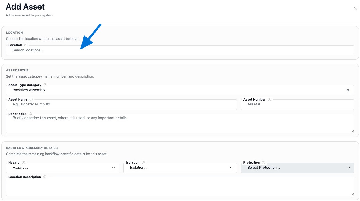 Use the Location field to link the assembly to a location record