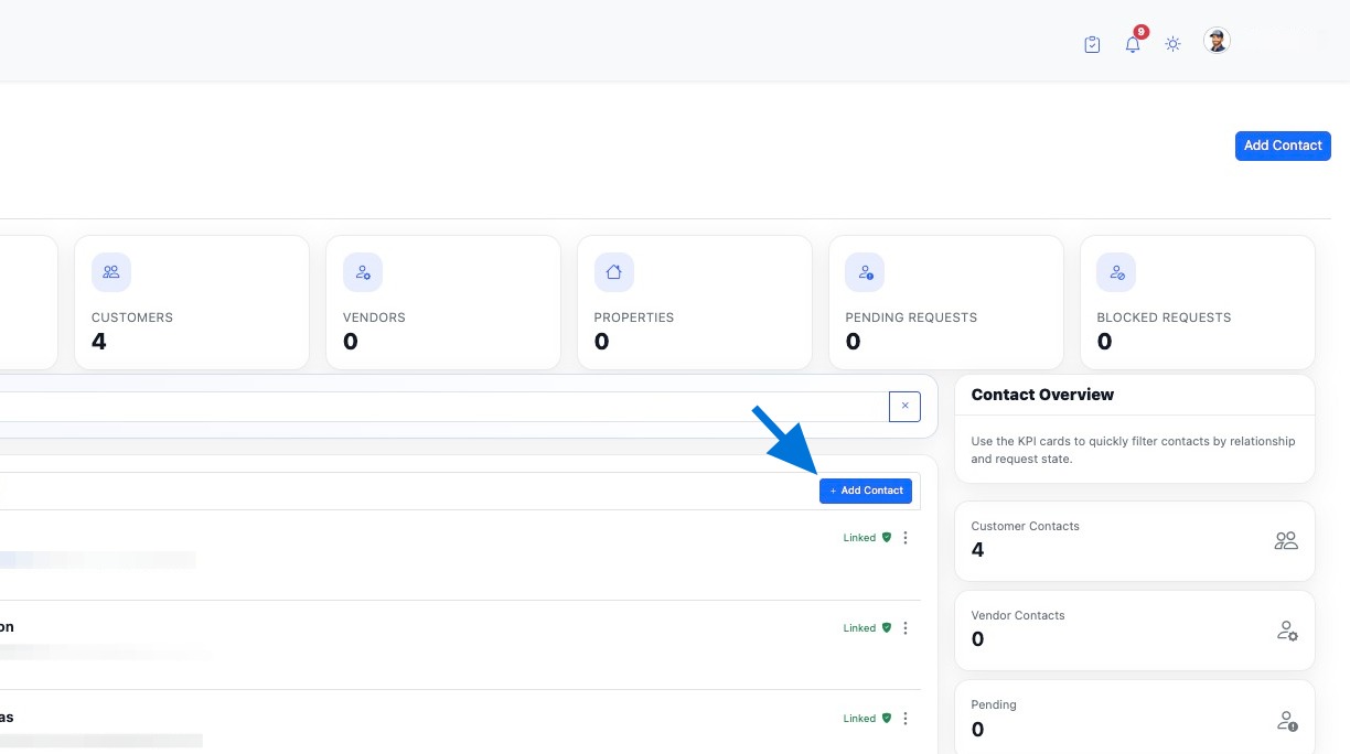 Click Add Contact to create a new contact record