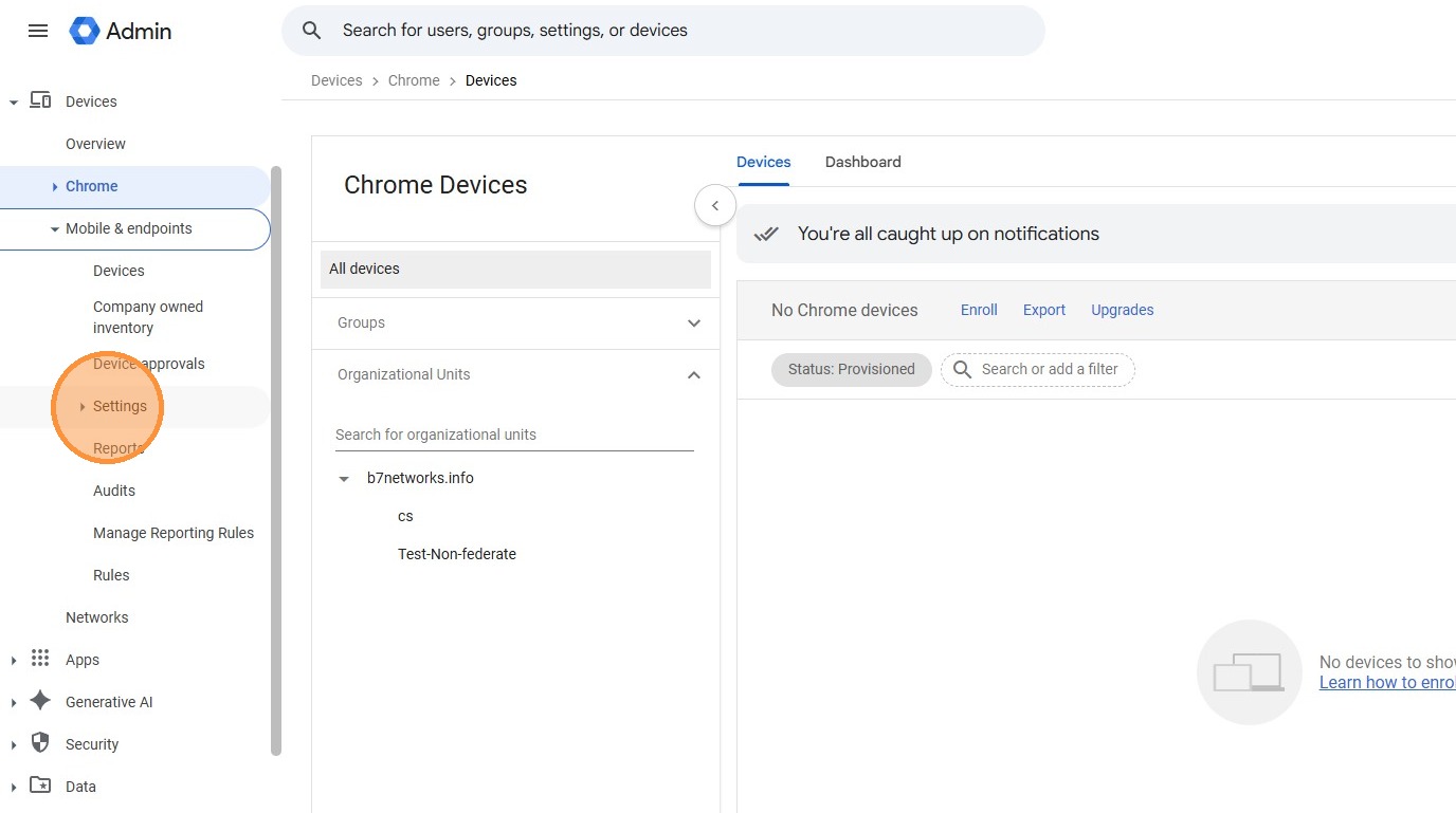 Settings in Google Admin Console
