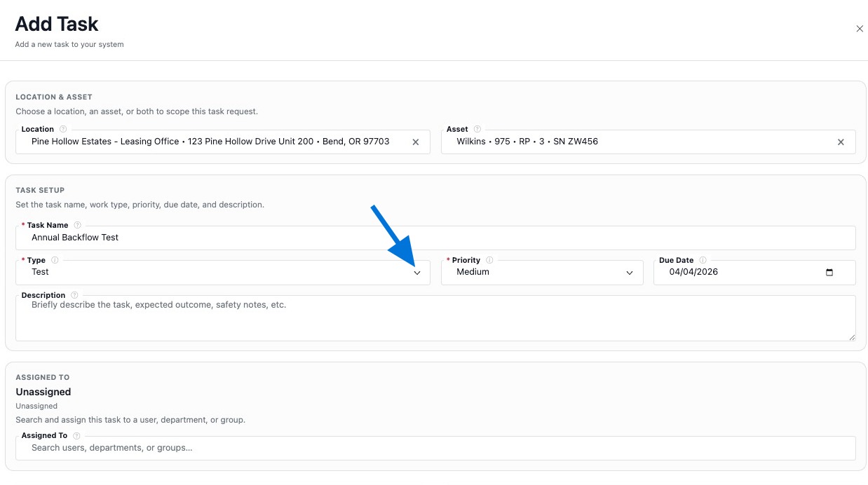 Choose a task type to categorize the task