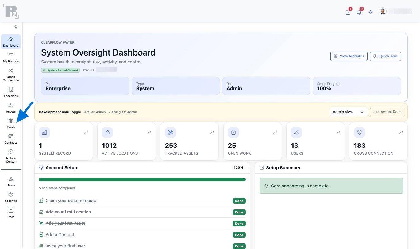 Open the Tasks page from the left sidebar navigation