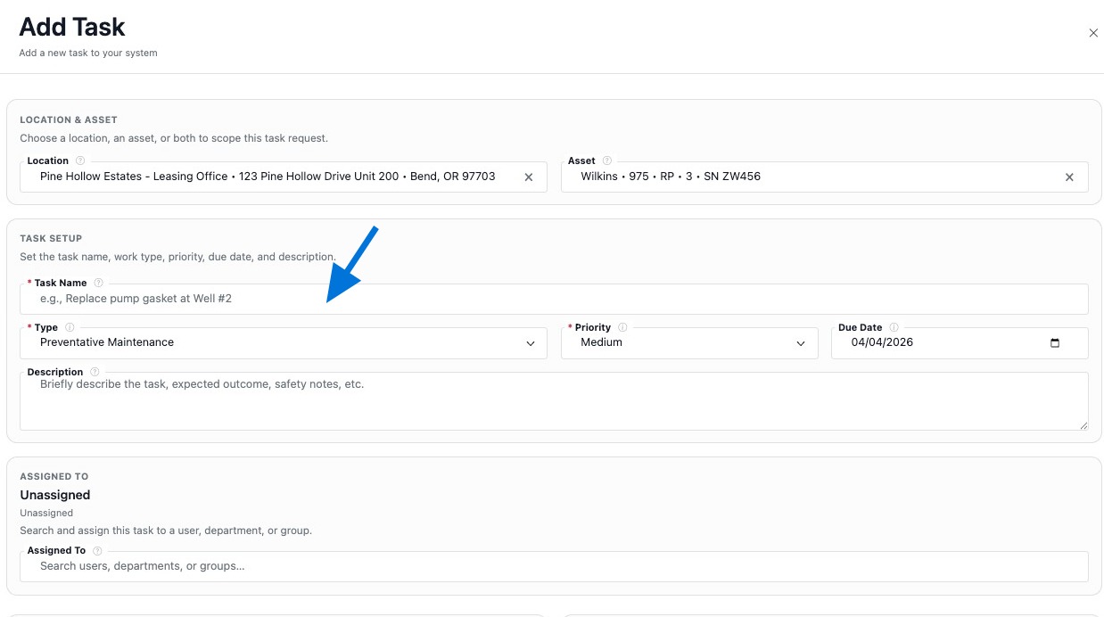 Enter a task name to clearly identify the work being performed