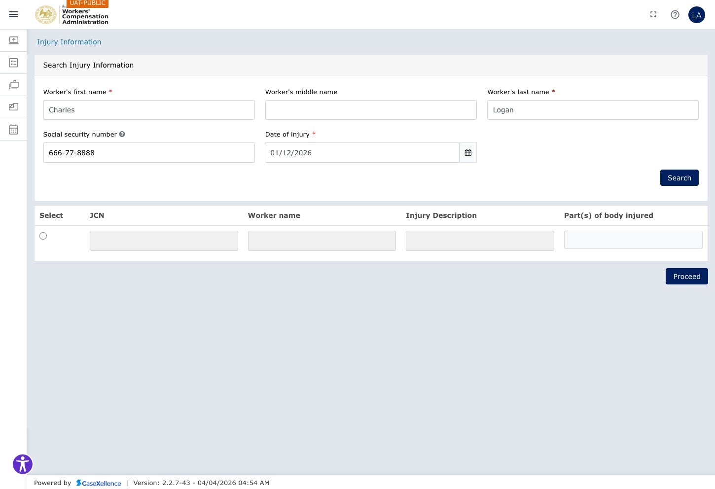Worker Information — Search using SSN and date of injury for EDI lookup