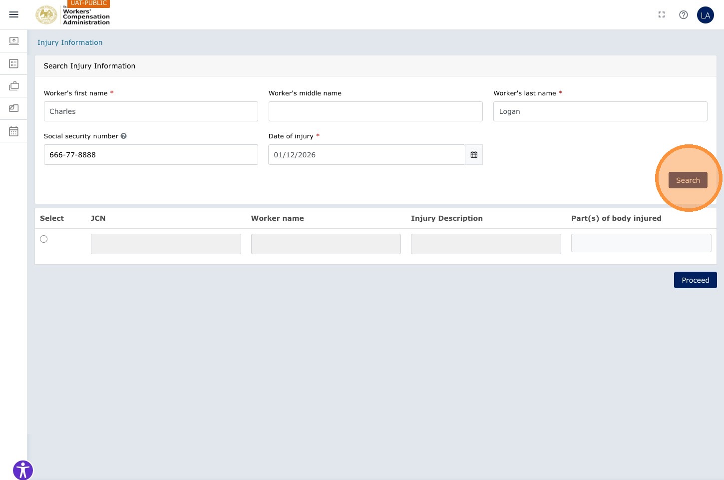 Worker Information — example after EDI returns a match; review fields before continuing
