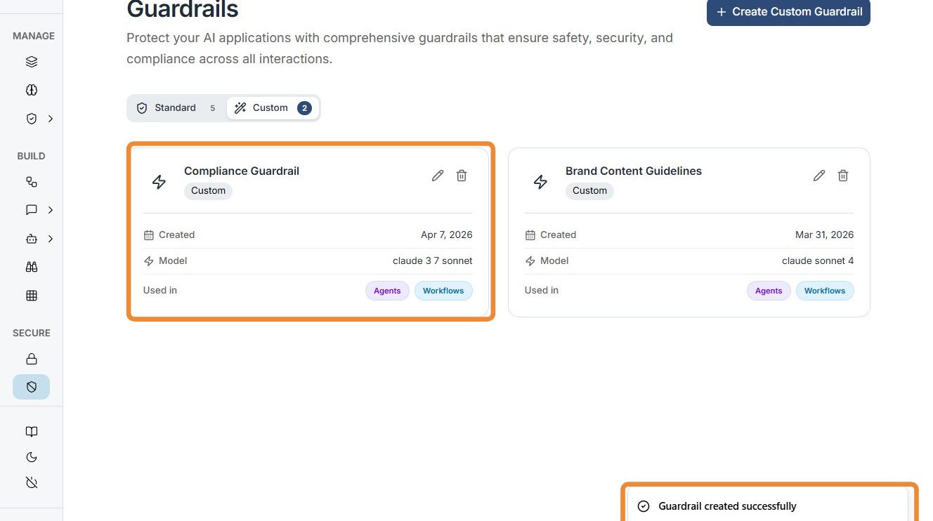 Guardrail management dashboard