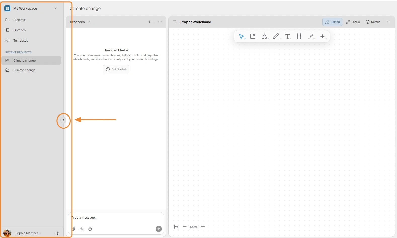 Main navigation pane overview
