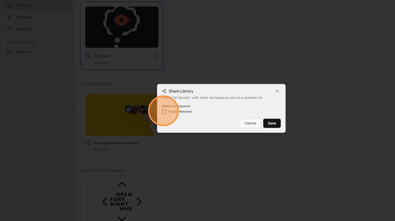 Select workspaces to share with
