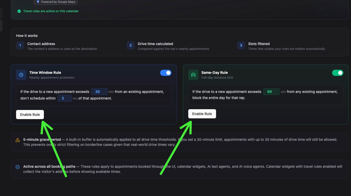 Configured rule with Enable Rule button