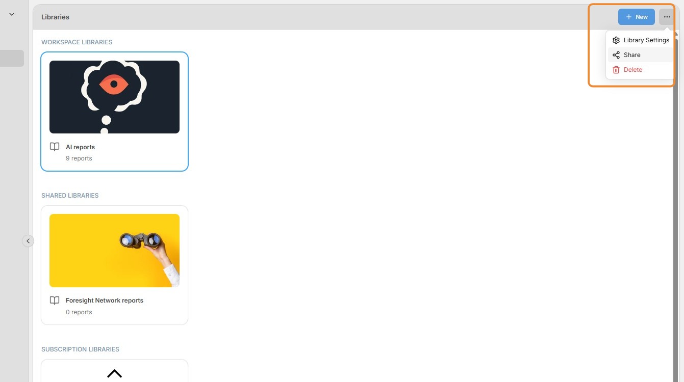 Library settings menu