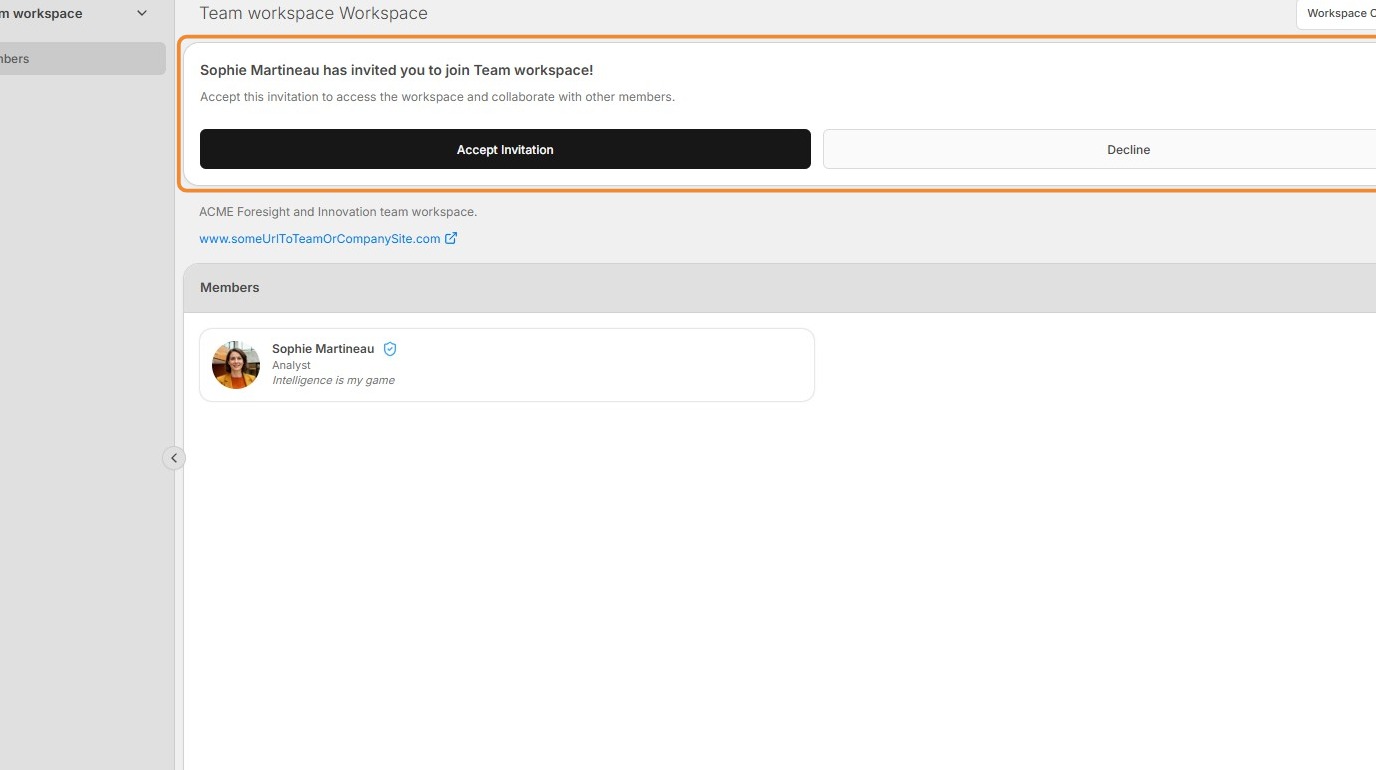 Workspace invitation acceptance screen