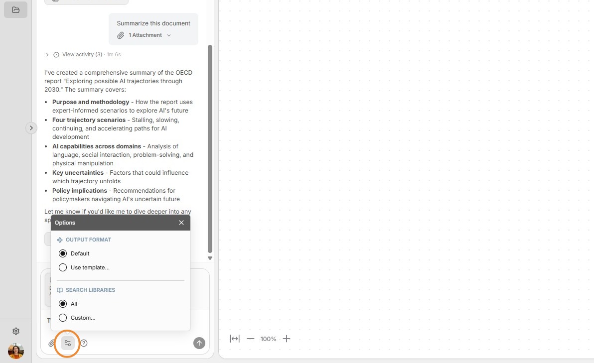 Options menu in the chat text box