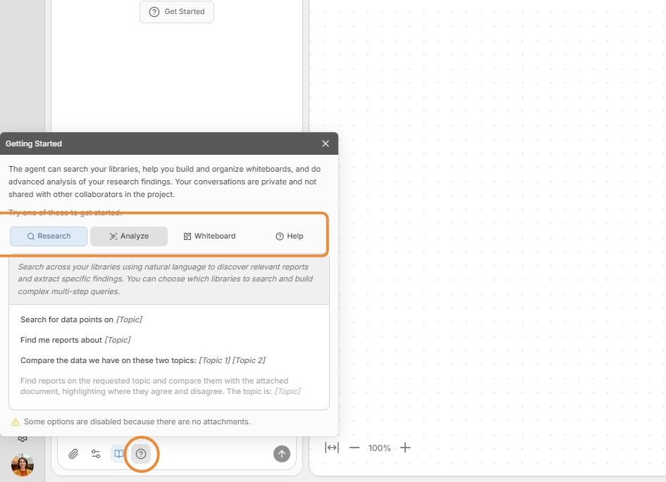 Predefined prompts by category