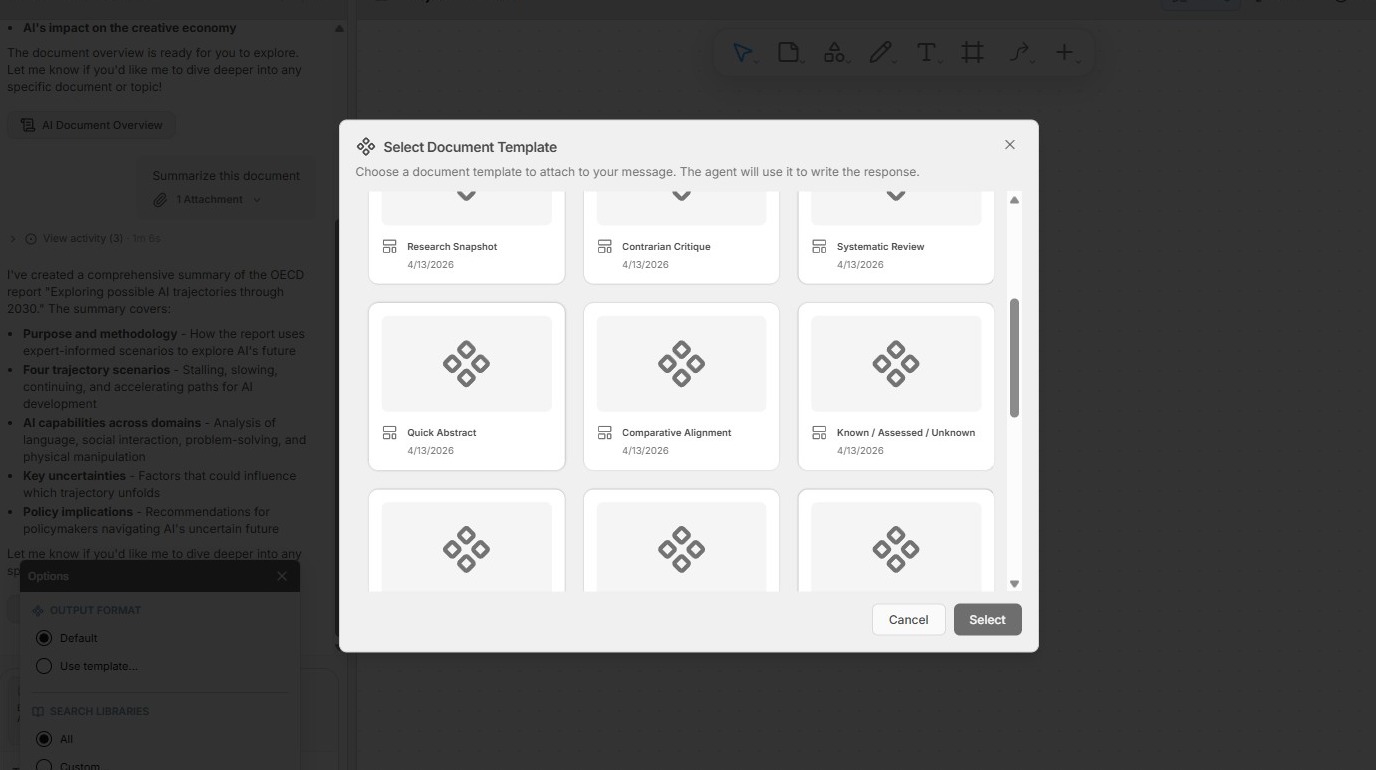 Select a template for output formatting