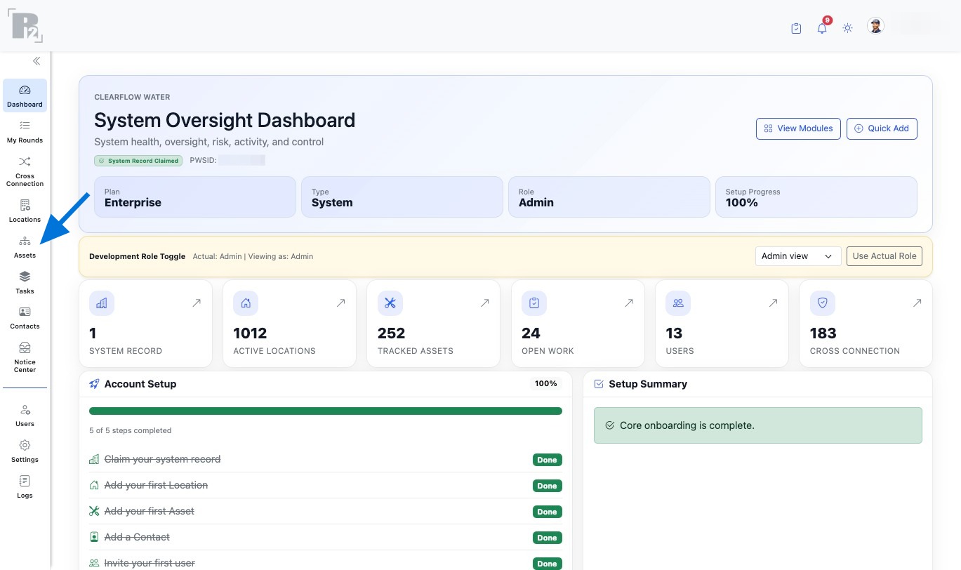 Open the Assets page from the left sidebar navigation
