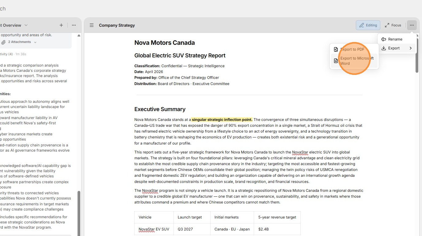 Export document to PDF or Word