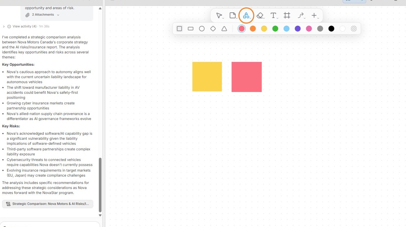 Shapes sub-menu for adding objects