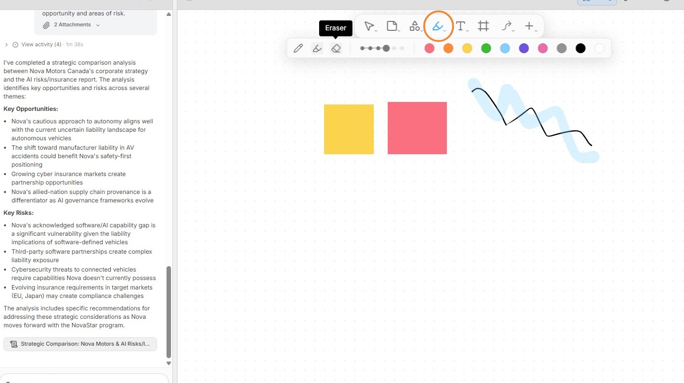 Drawing tools including pen, highlighter, and eraser