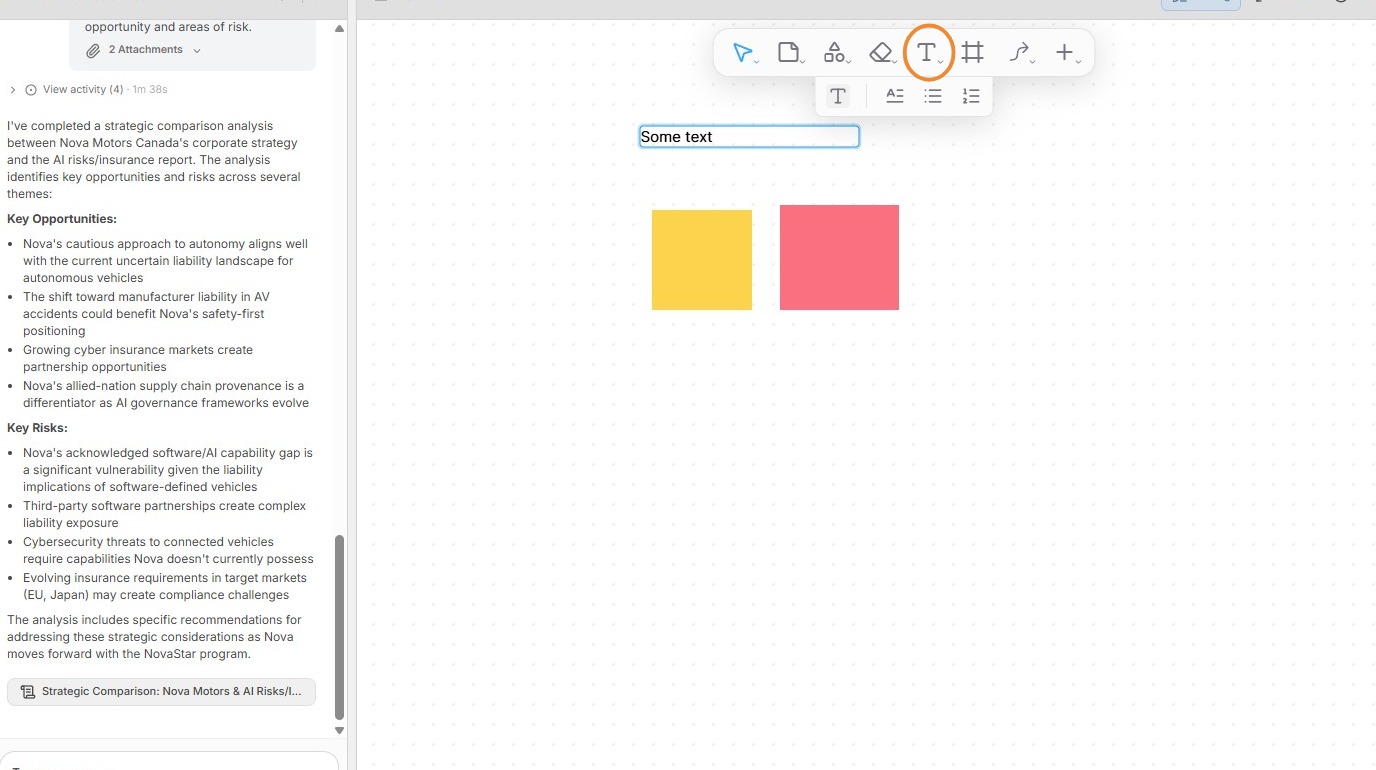 Text object options and formatting menu