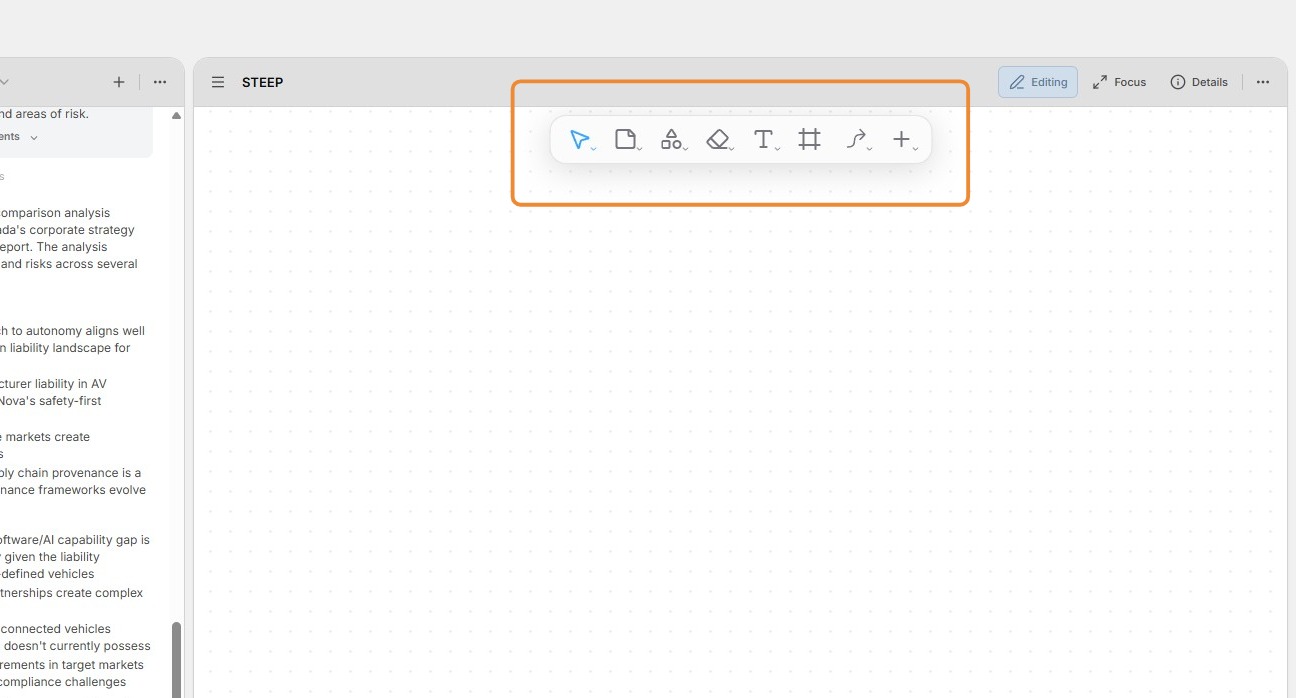 Whiteboard top menu with object options