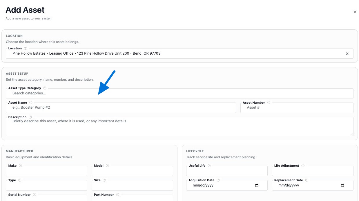 Choose the Asset Type Category