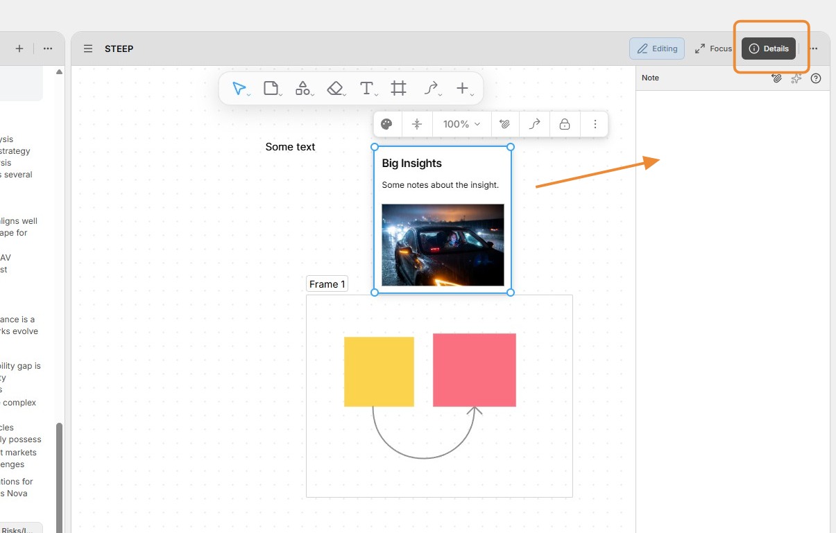 Detailed notes pane for Perceptful Notes