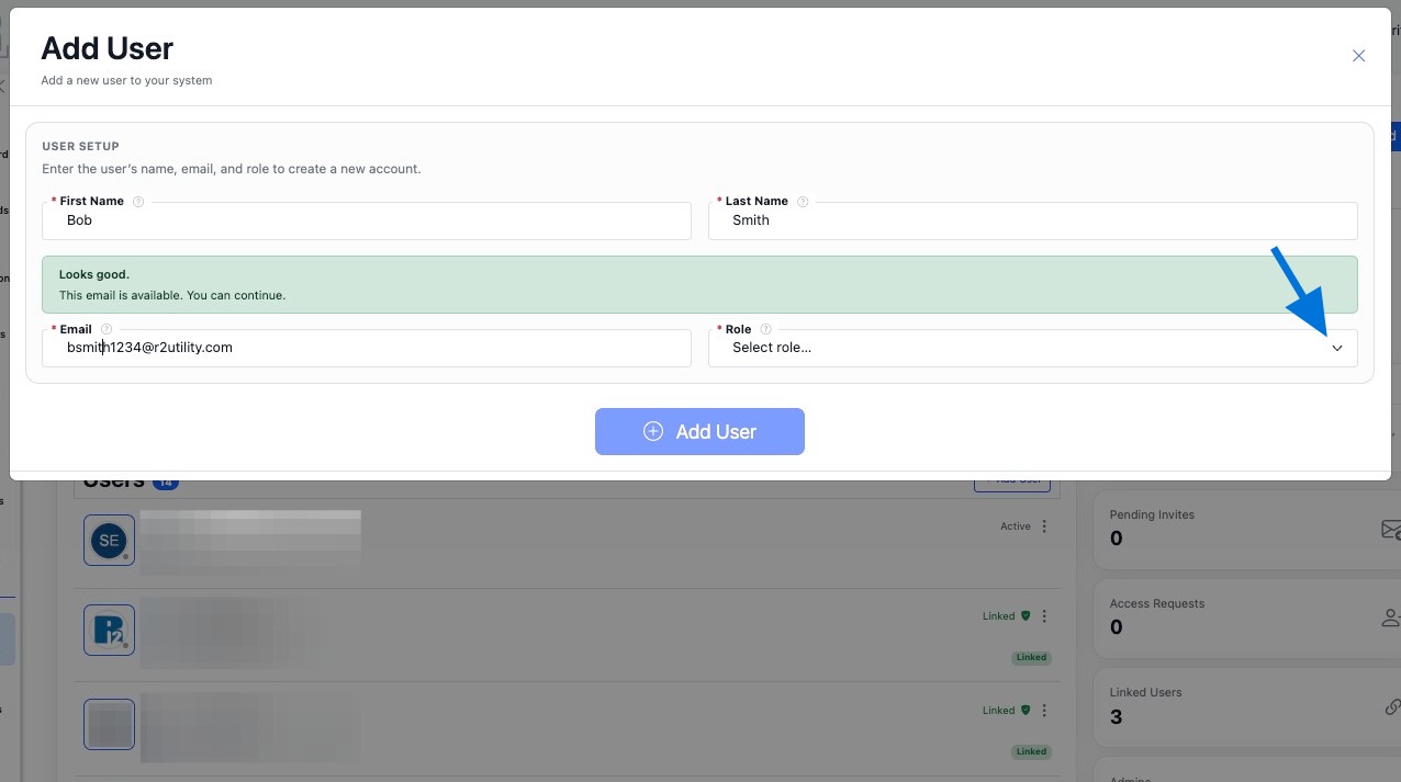 Select a role to define the user's permissions and access level