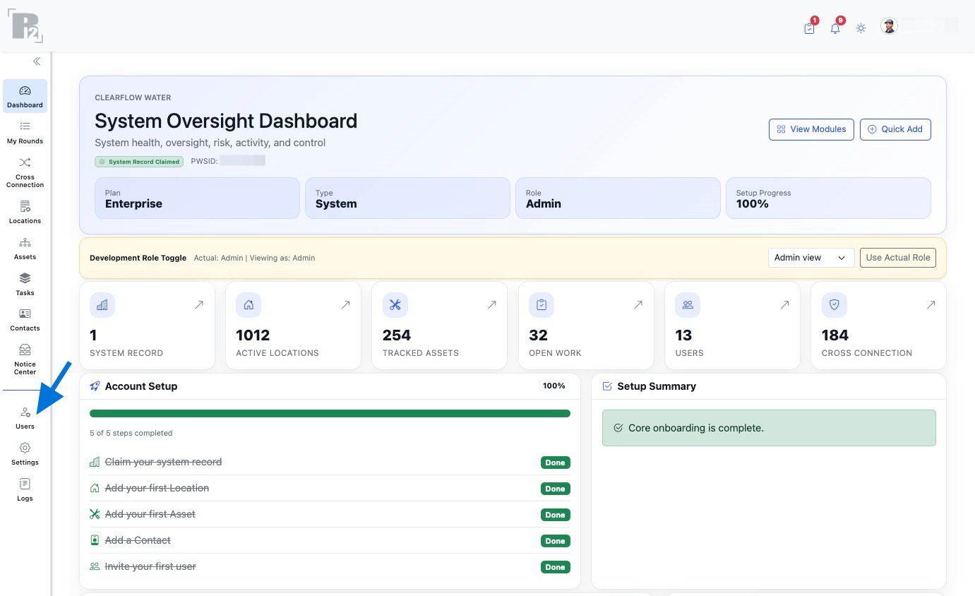 Open the Users page from the left sidebar navigation