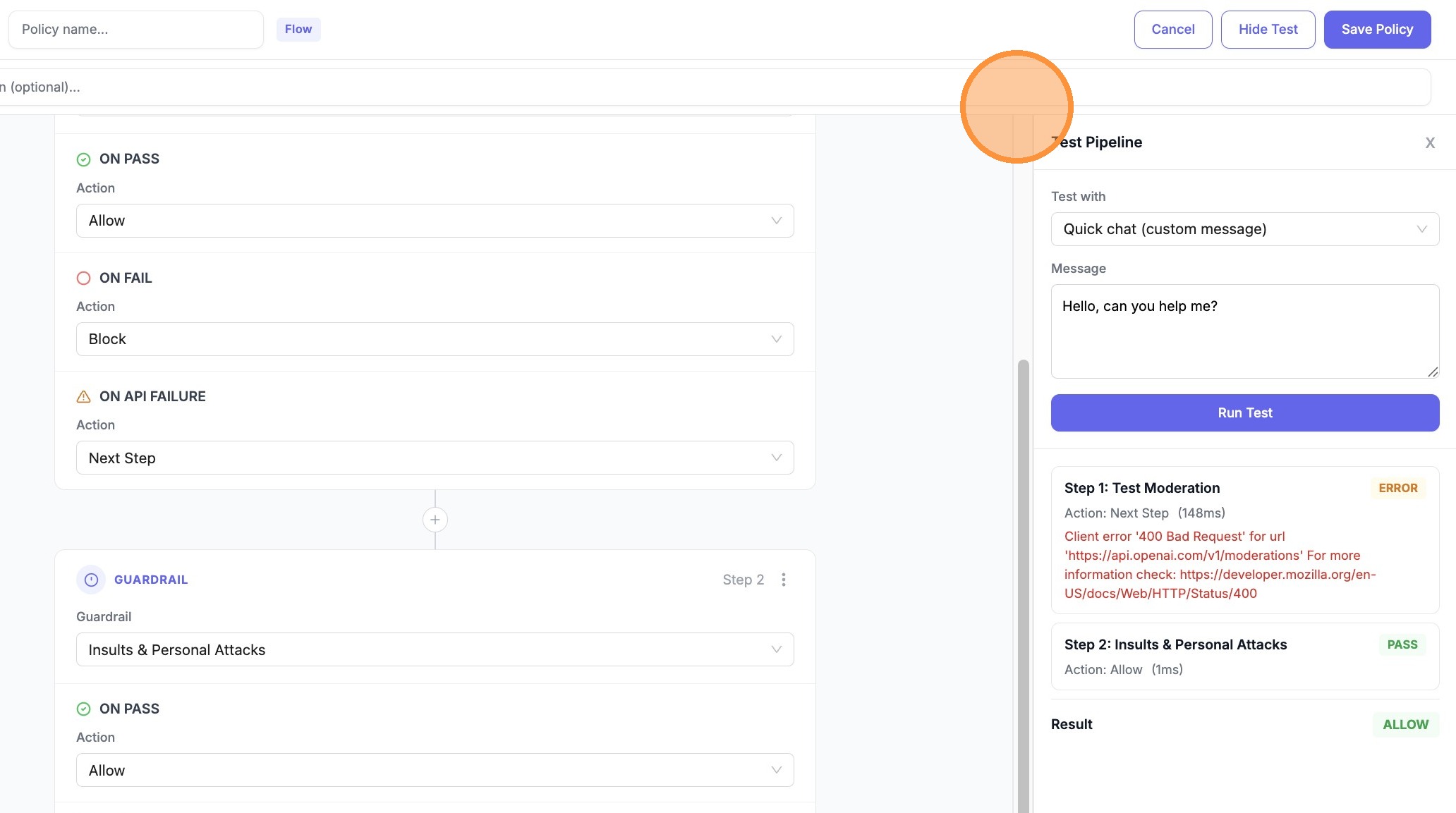 Expand first step in test results