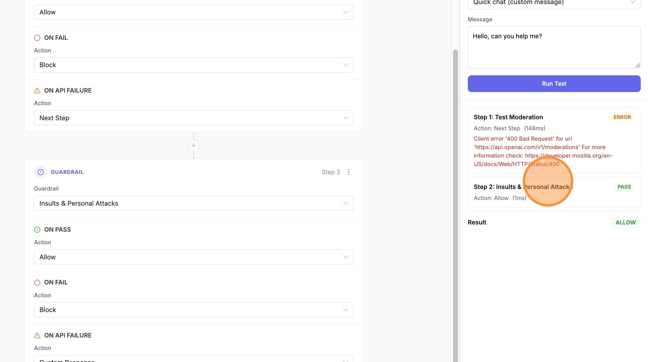 Expand Step 2 — second guardrail outcome