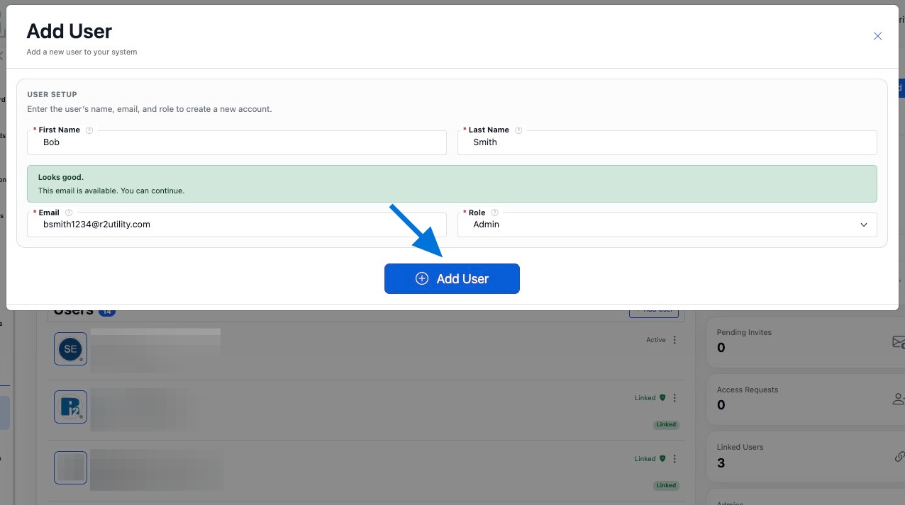Click Add User to save and add the user to the system