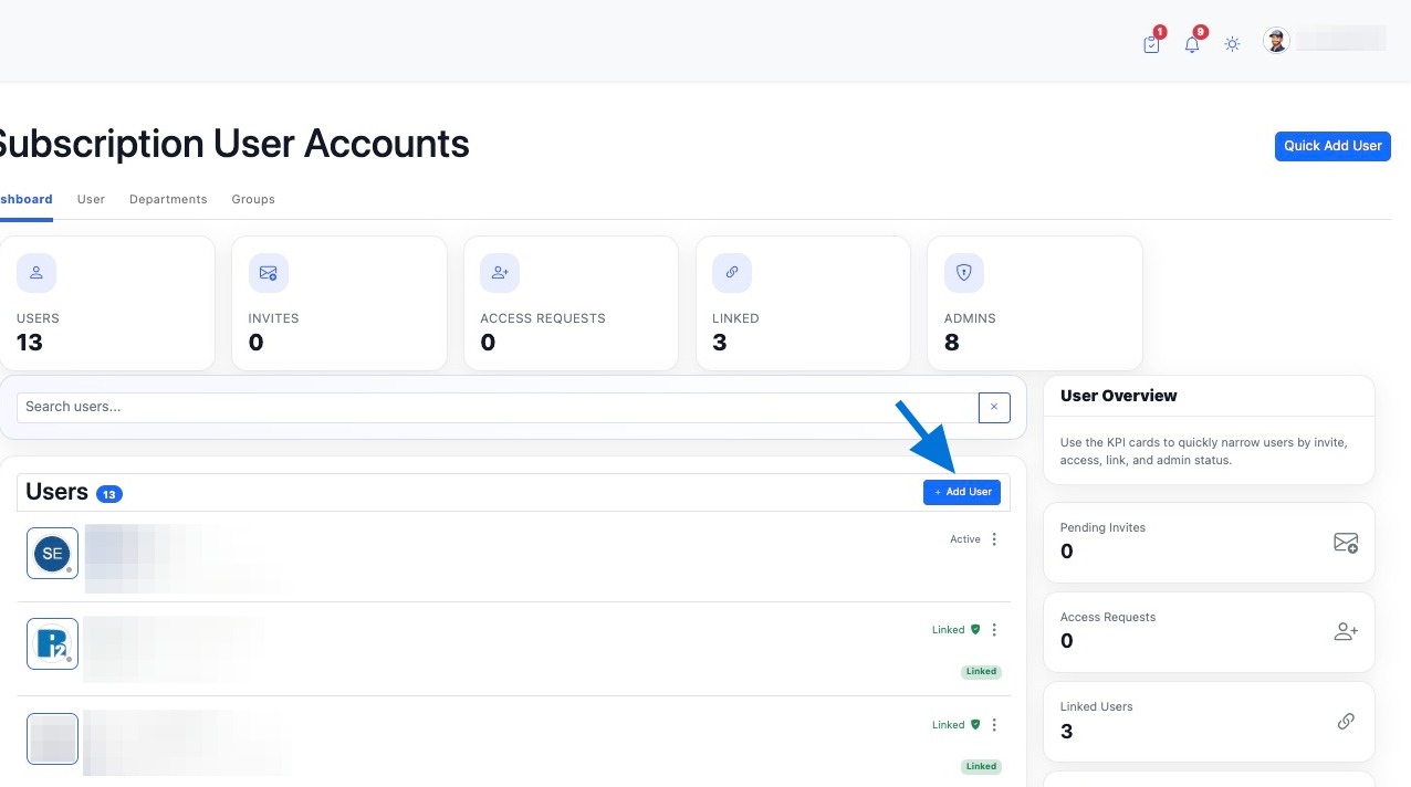 Click Add User to create a new user record