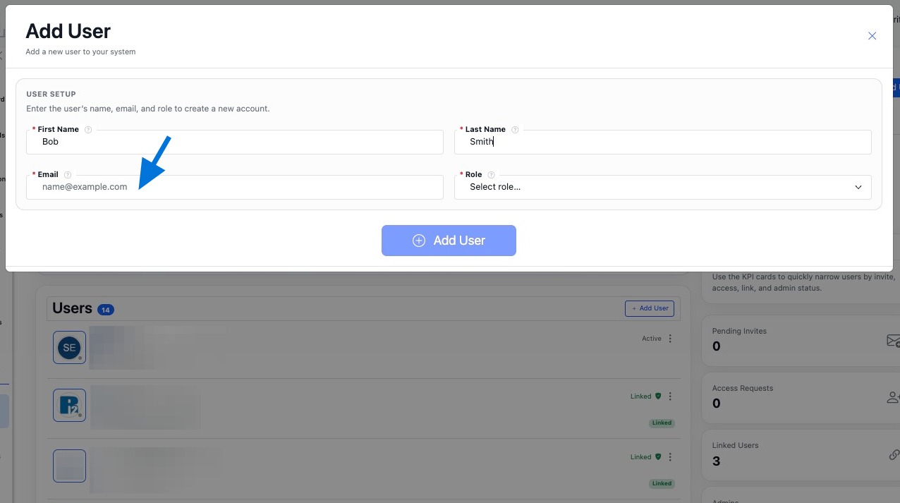 Enter the user's email address