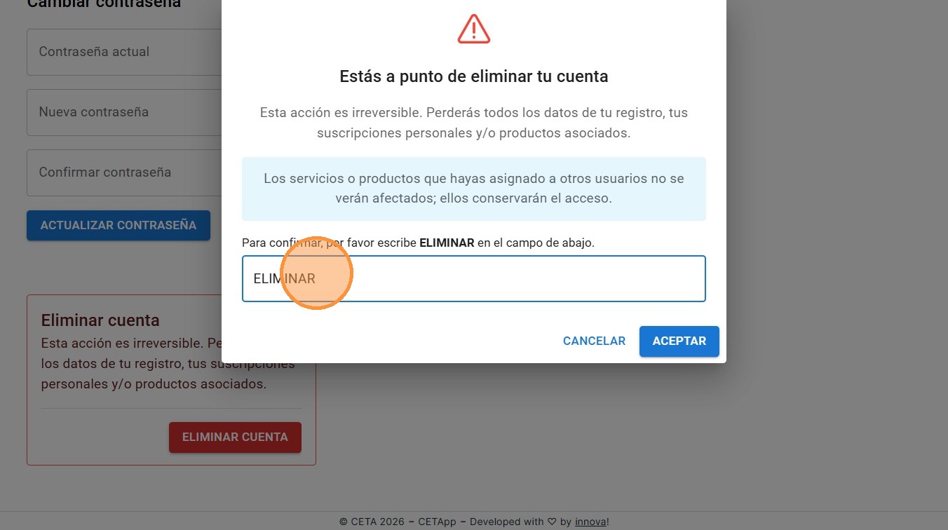 Confirmar con palabra ELIMINAR