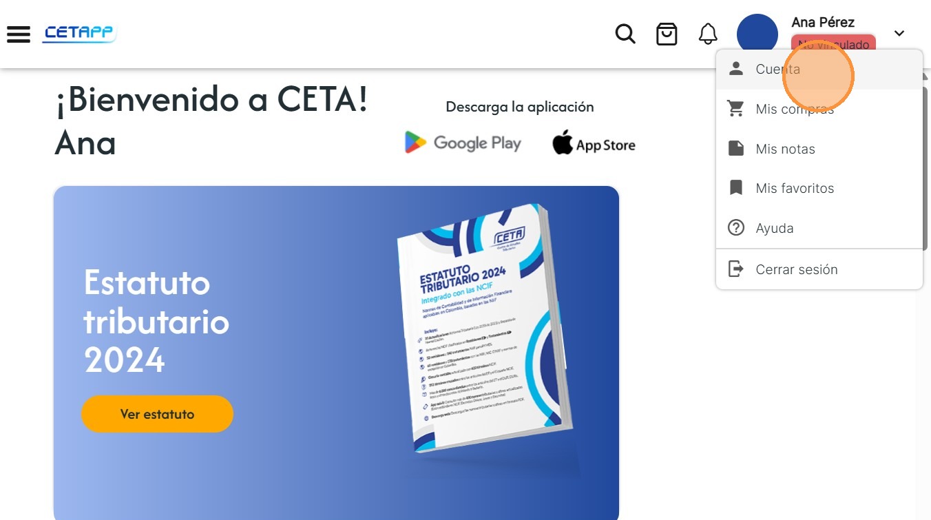 Menú Cuenta CETAPP