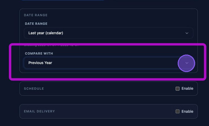 Screenshot showing report comparison options