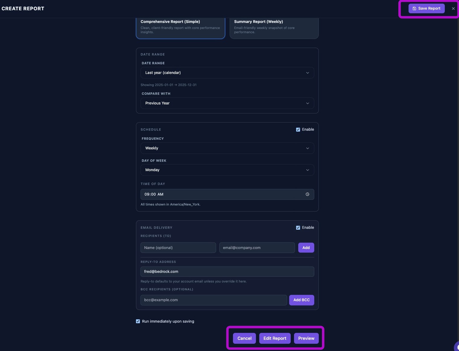 Screenshot showing save, edit, preview, and cancel options