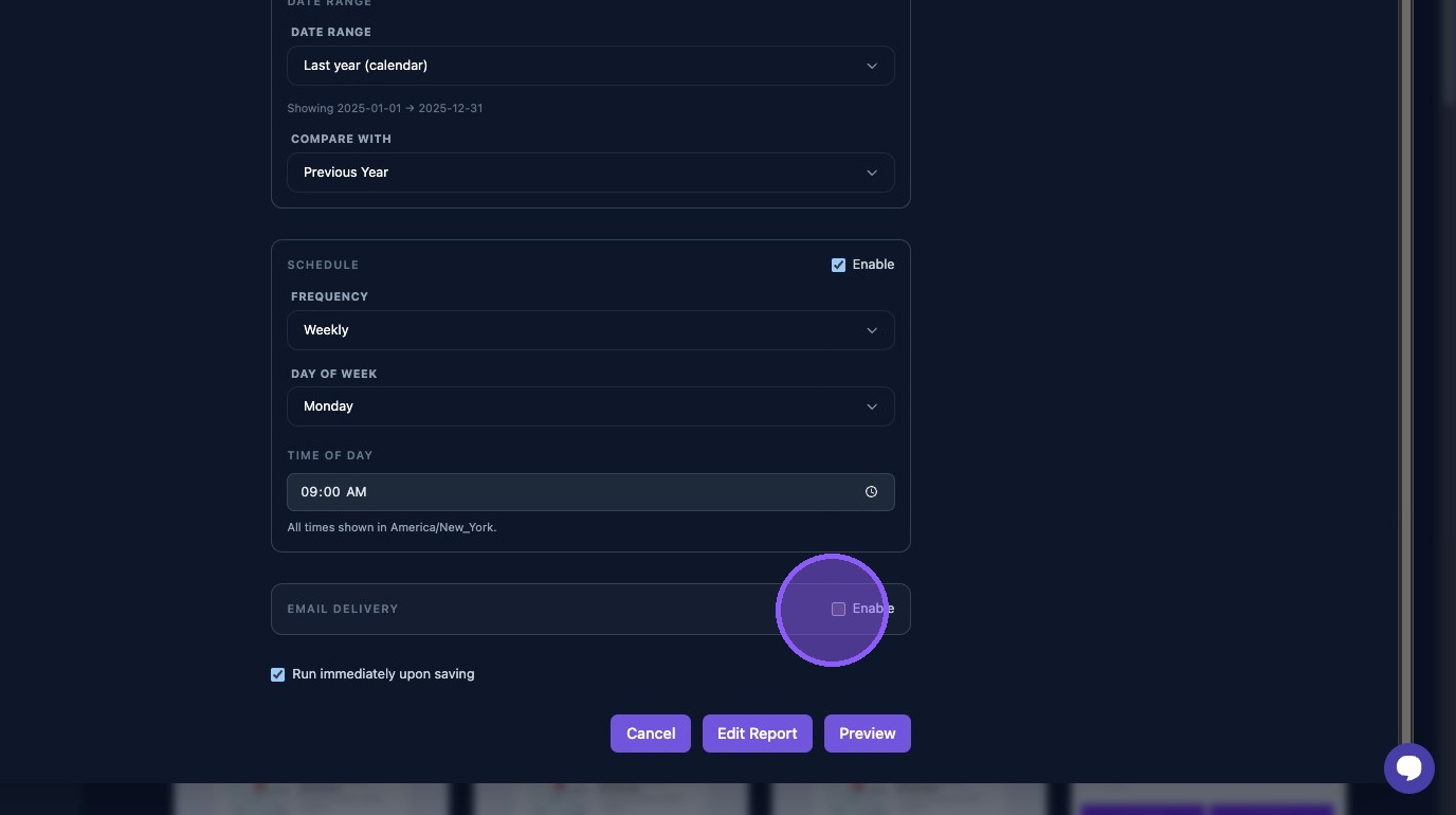 Screenshot showing the Email Delivery toggle