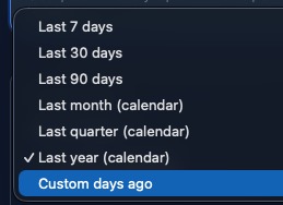 Screenshot showing predefined date ranges