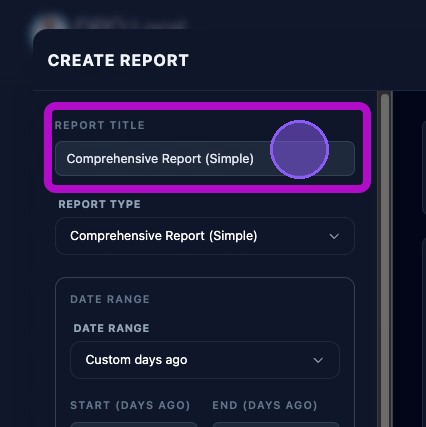 Screenshot showing the report title field
