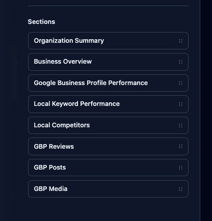 Screenshot showing the Sections organizer